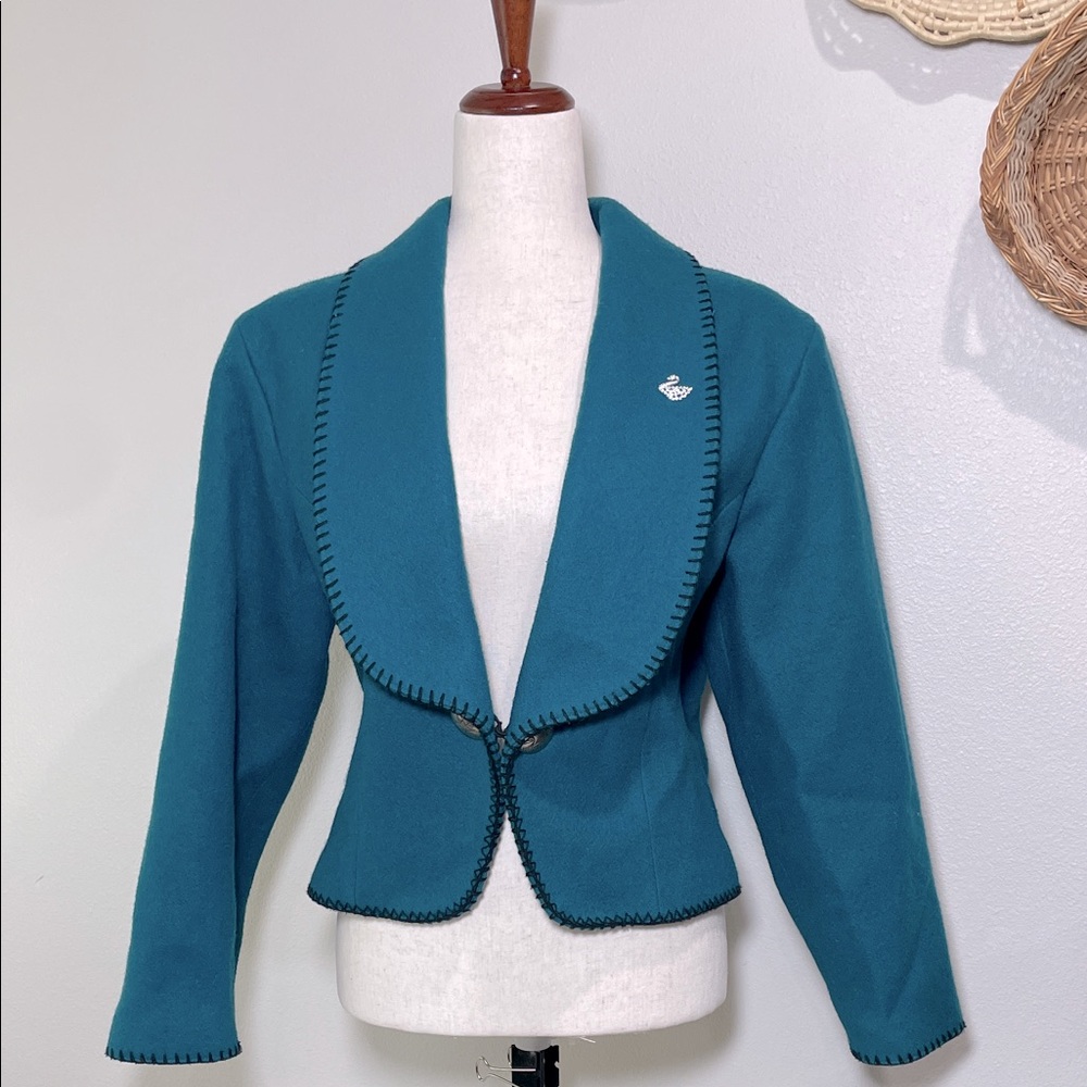 Cropped Wool Mid West Garment Co Jacket Teal Black Size Small/Medium Western VTG